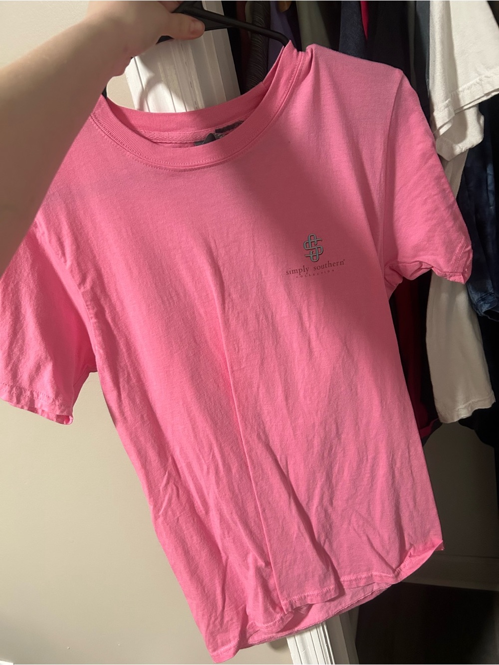 Simply Southern Hot Pink Short Sleeve Tee with Chest Logo